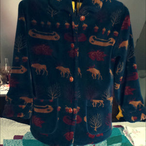 Vtg Denali Fleece Plush Moose Canoe Coat Jacket